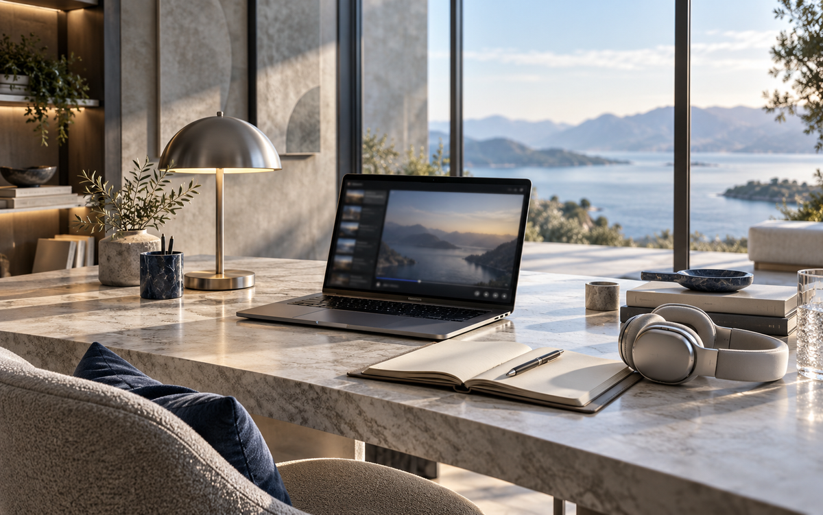 Illustrative quiet learning workspace